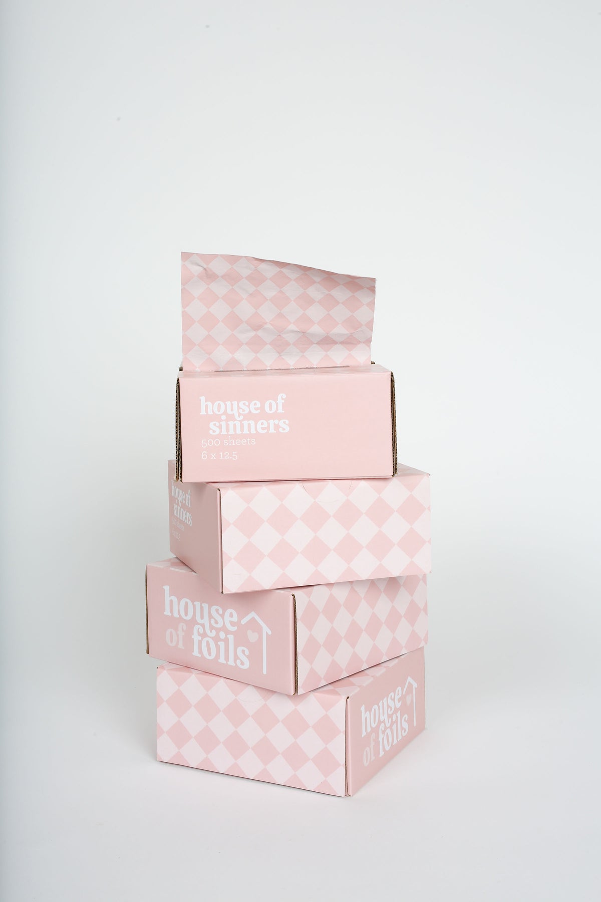 House of Sinners balayage hair foils close-up pink checker print
