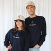 Navy Better Together Hoodie worn by hair stylist in salon