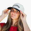 House of Foils black Hairstylist hat - upside down embroidered graphic