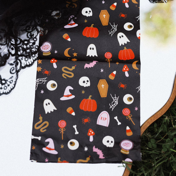 Full sheet of House of Monster Mash foil showing ghosts, pumpkins and skulls on black