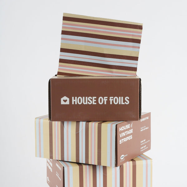 House of Vintage Stripes foil sheets fanned out showing retro stripe print