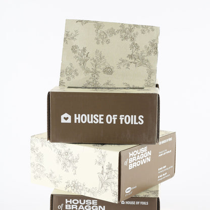 House of Braggn Brown foil sheets fanned out showing full print