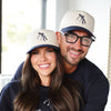 White Wishbone Hat with navy brim side view for hair stylists