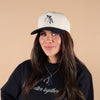 White and navy Wishbone Hat stylist headwear by House of Foils